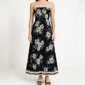 Nicole Miller Womens Black Floral 100% Silk Strapless Dress Size 8 Y2k Vintage